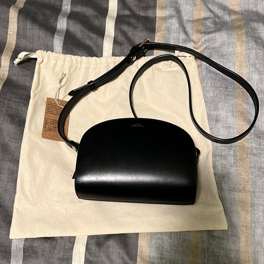 A.P.C. Mini Demi-Lune Bag in Black Smooth Leather